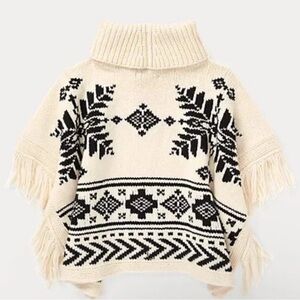 Polo Ralph Lauren Cream and Black Patterned Poncho Sweater